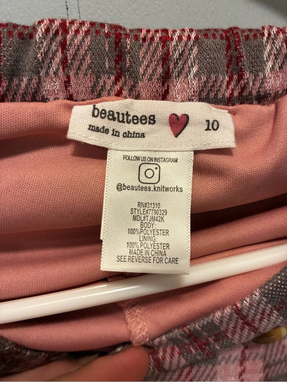 Beautees Pink and Black Plaid Pleated Skirt